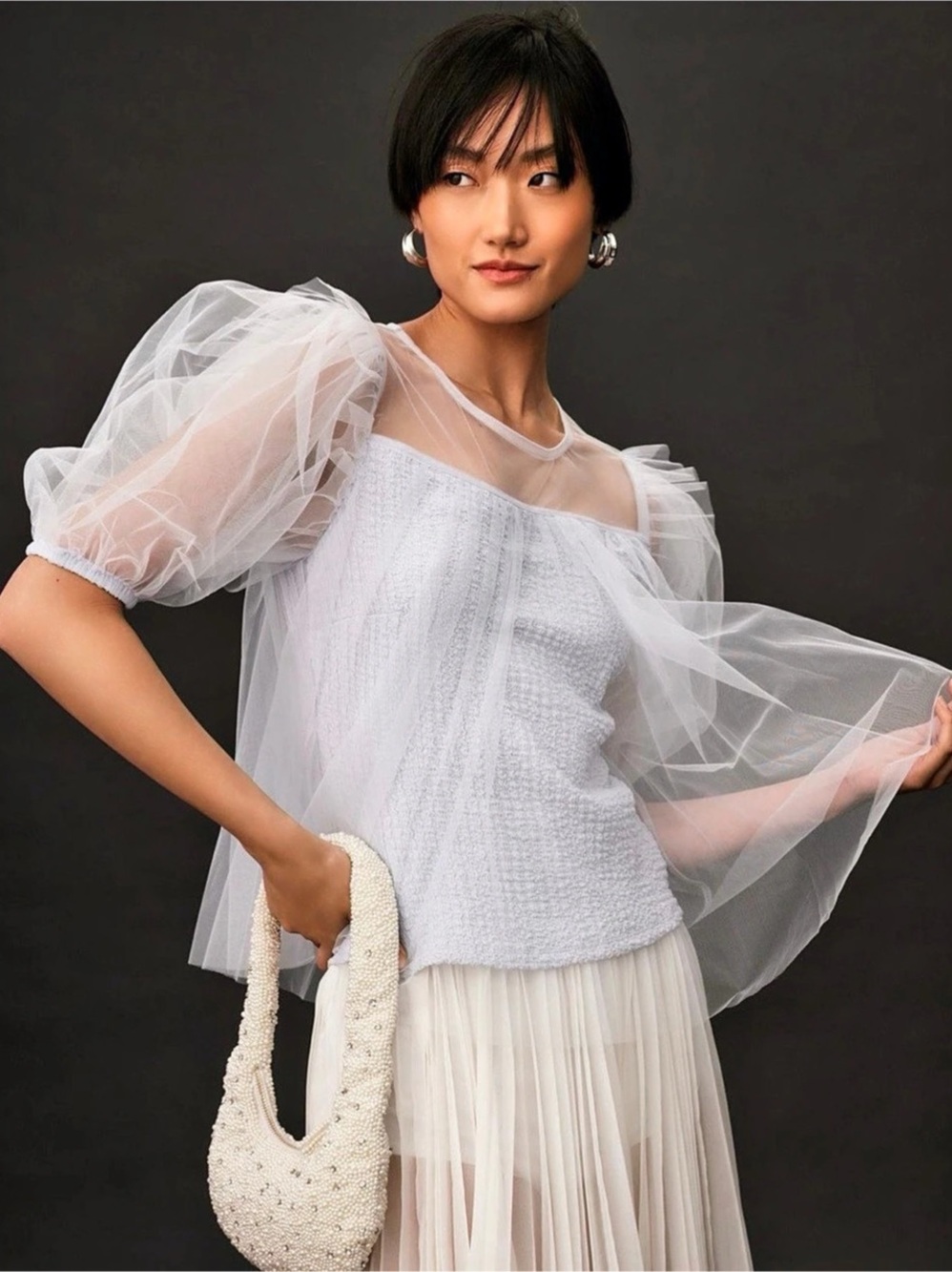 Anthropologie Sheer Puff-Sleeve Top in Blue Size Small NWT